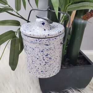 Vintage Blue Speckled Ceramic Storage Container